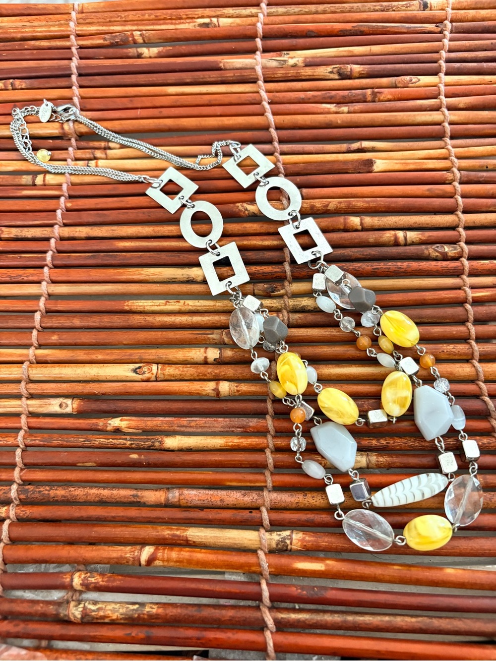 Lia Sophia Multi-Strand Yellow, Gray & Orange Beaded Necklace 24”-27” - Picture 4 of 7